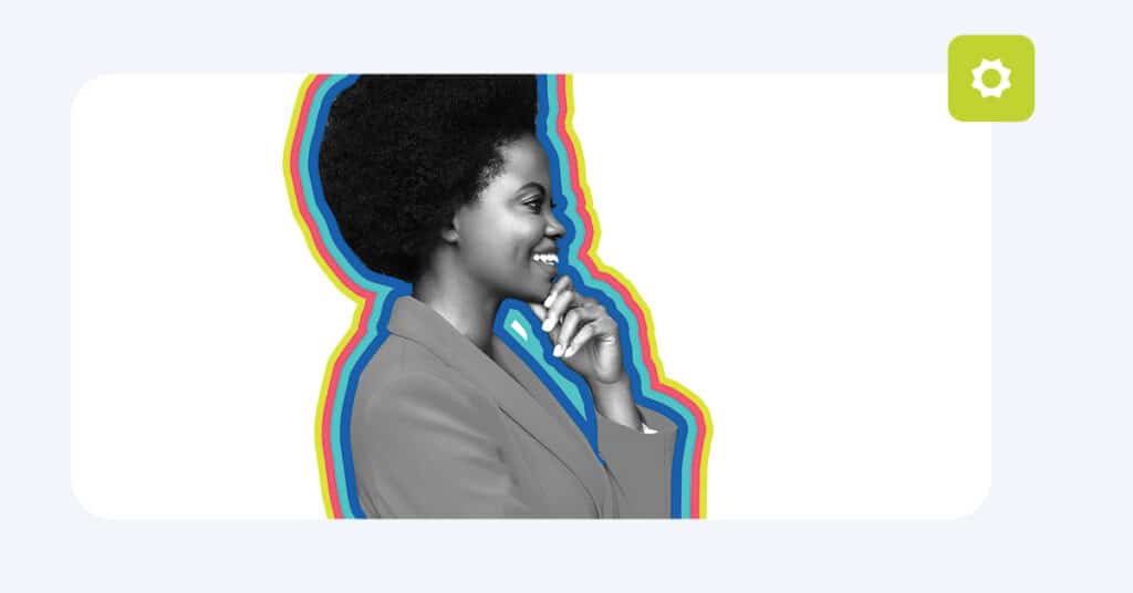 Woman ponders customer marketing.