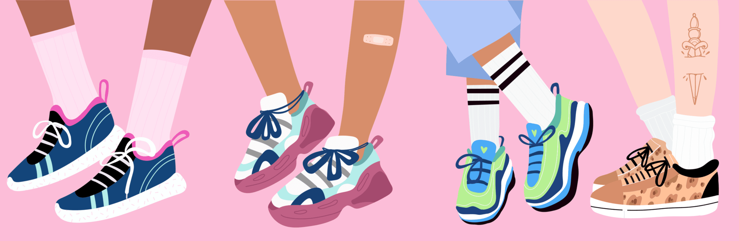 Illustration of customer's legs and shoes.