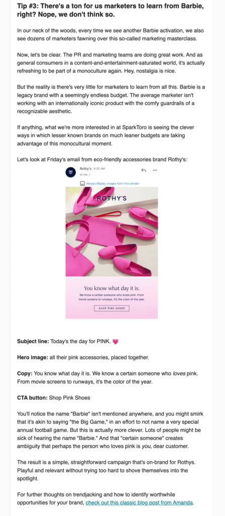 Newsletter screenshot showing an example of 'trendjacking'.