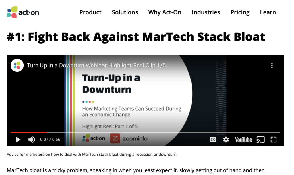 Repurposing content example, a screenshot of a blog with a video embed.